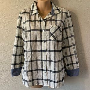 NWOT, Tommy Hilfiger, long sleeve button up blouse, size S, cream/navy